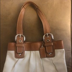 Beautiful unique cream and tan purse- lightly used ALL LEATHER!
